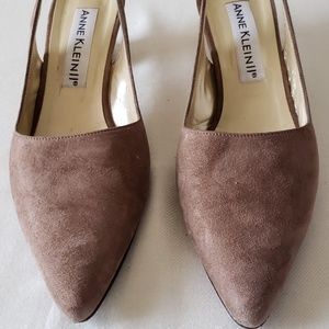 Anne Klein II Dina Suede Sling Back Pumps Mushroom